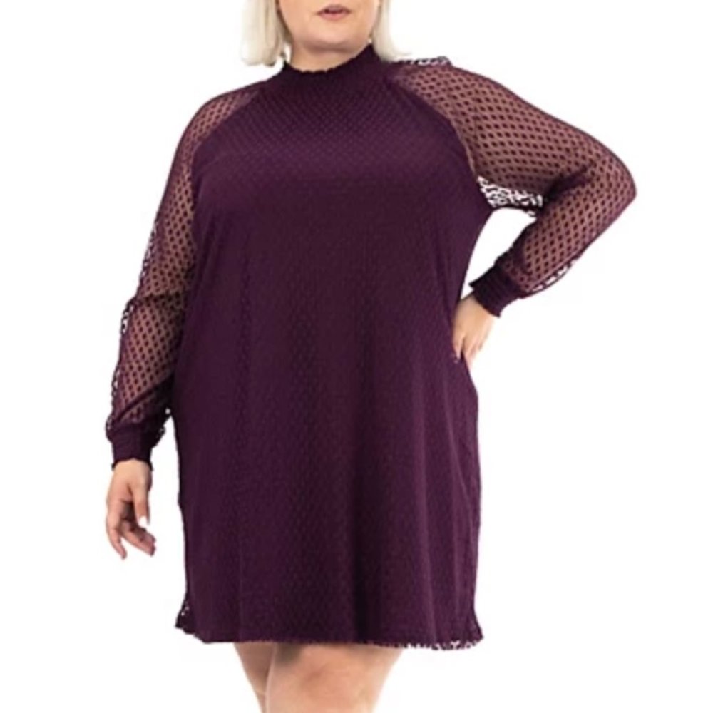 Nina Leonard Plum Mock Neck Dress 2X